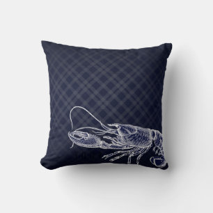 Vintage Lobster Navy Blue Elegant Sea Food Ocean Kudde