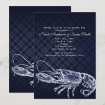 Vintage Lobster Navyblå Eleganta Inbjudningar