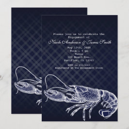 Vintage Lobster Navyblå Eleganta Inbjudningar
