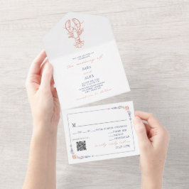 Vintage Lobster Red & Blue OSA QR Beach Wedding