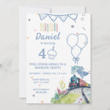 Vintage Locomotive Birthday-inbjudan till Tåg Kids