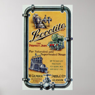 Vintage Locotite Steam Engine Annons Poster