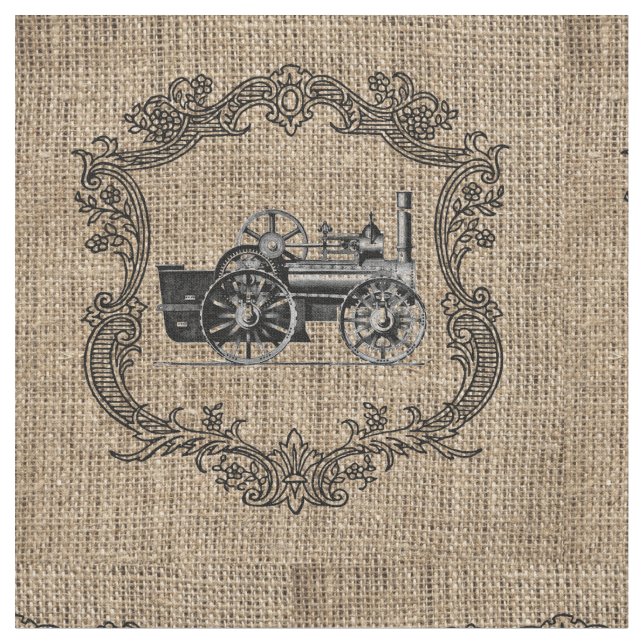 Vintage Lokomotiv Jute Tyg (Närbild)