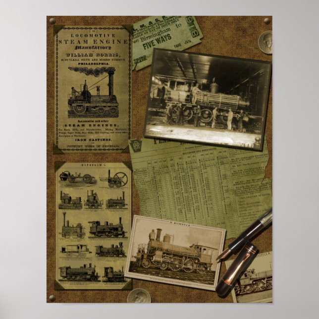 Vintage Lokomotiv Scrapbook Poster (Framsidan)