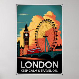 Vintage London - Behålla Lugn & Travel On Poster