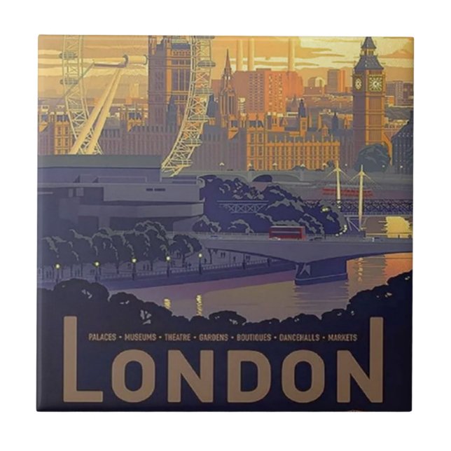 Vintage London Big Ben Parliament Thames River Kakelplatta (Framsidan)