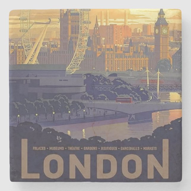 Vintage London Big Ben Parliament Thames River Stenunderlägg (Framsidan)