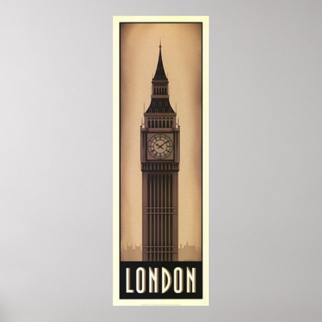 Vintage London Big-Ben Sepia Travel Poster (Framsidan)