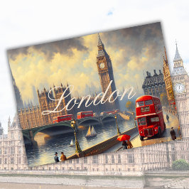 Vintage London City England Big Ben Travel Art Vykort