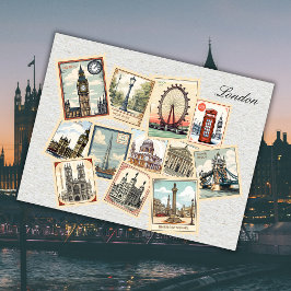 Vintage London City Frimärke England Travel Art Vykort