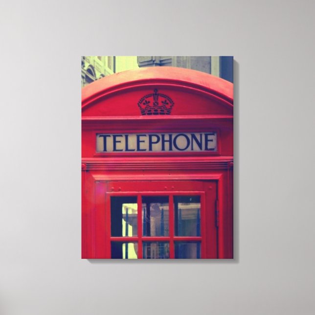 Vintage London City Red Public Telefon Booth Canvastryck (Framsida)