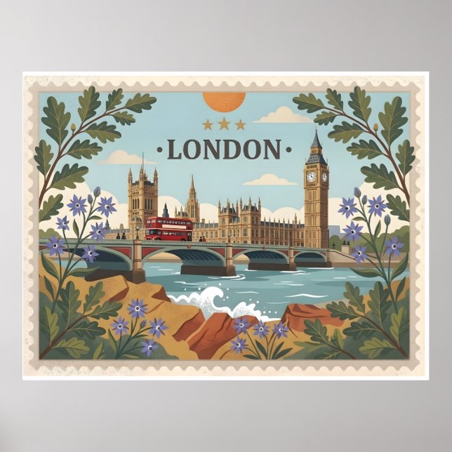 Vintage London-daglandskapskort Poster (Framsidan)
