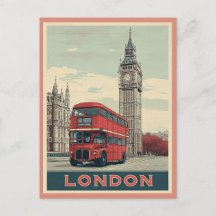 Vintage London England Big Ben Röd Buss Resa Vykort