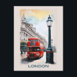 Vintage London England Red Buss Travel Vykort<br><div class="desc">Vem som helst skulle vilja att kärlek fick detta brittiska vykort för resor i vintage med en illustration av en ikonisk röd dubbla decker buss i London,  England!</div>