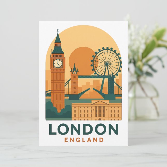 Vintage London England Resa Affisch Postkort  Inbjudningar (Stående Fram)