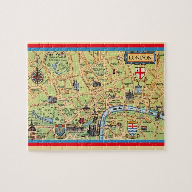 Vintage London Karta 8x10 Pussel (Horisontell)