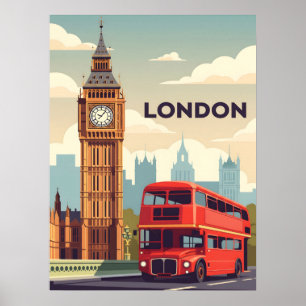 Vintage London med Big Ben och röd buss Poster