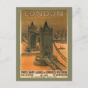 Vintage London Paris Railroad Travel Advertisement Helg Vykort