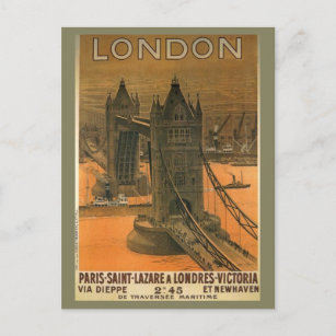Vintage London Paris Railroad Travel Advertisement Vykort
