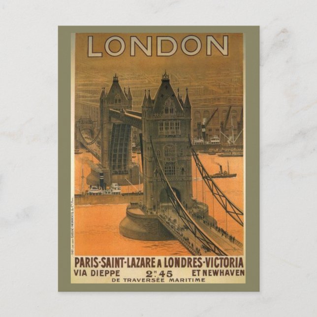 Vintage London Paris Railroad Travel Advertisement Vykort (Framsida)