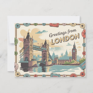 Vintage London Postcard   Hälsning från London Vykort