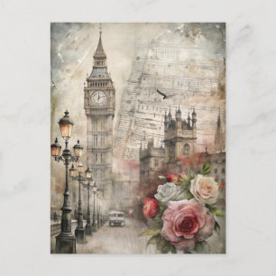 Vintage London Romantisk Blommig Big Ben Vykort