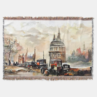 Vintage London Street Scene Art Throw Filt