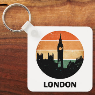 Vintage London Sunset Cityscape Travel Souvenir Nyckelring