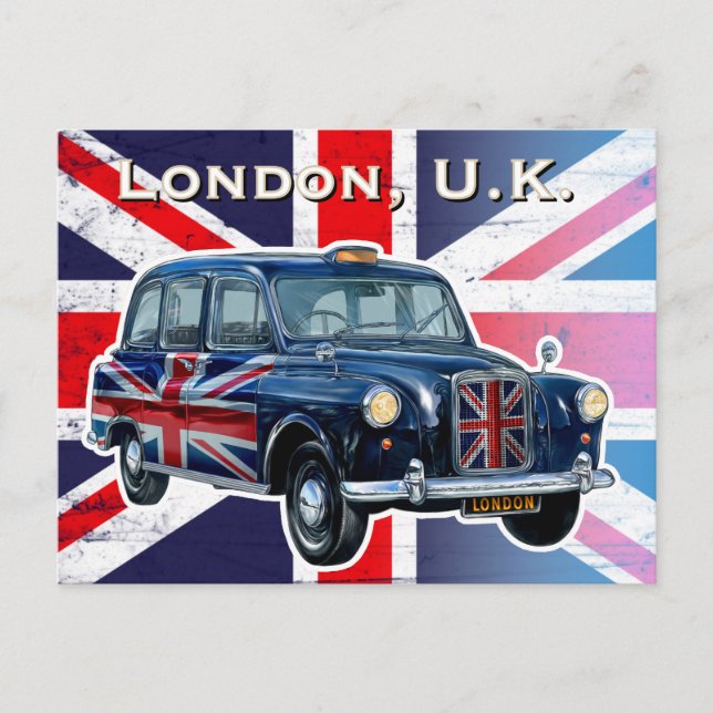 Vintage London Svart Taxi Vykort (Framsida)