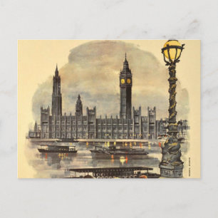 Vintage London Travel Big Ben Parliament Helg Vykort