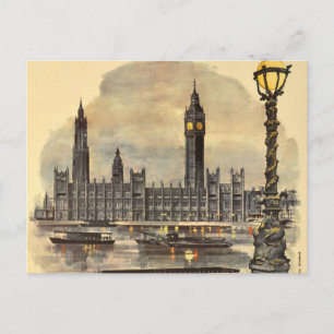 Vintage London Travel Big Ben Parliament Vykort