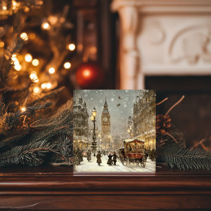 Vintage London Vinter Jul Stadslandskap Julkort