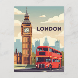 Vintage London with Big Ben and Red bus Vykort