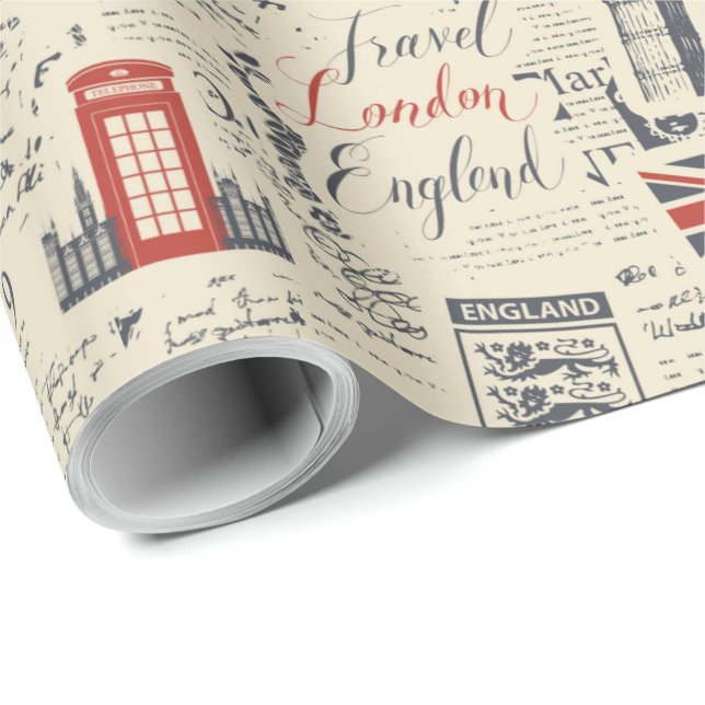 Vintage London Wrapping Papper Presentpapper (Rullad Hörn)