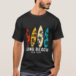 Vintage Long Beach New York Beach Surfing Surfboar T Shirt