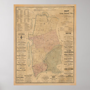 Vintage Long Island City NY Karta (1876) Poster