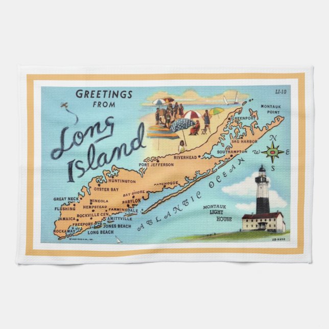 Vintage Long Island-karta infattad Kökshandduk (Horisontell)