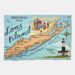 Vintage Long Island Karta Kökshandduk