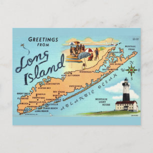 Vintage Long Island-karta Vykort