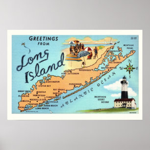 Vintage Long Island Kartaffisch Tryck