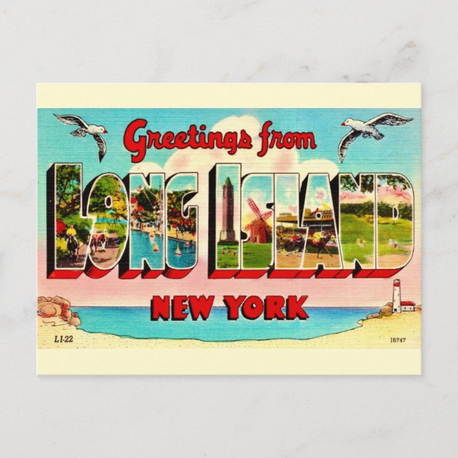 Vintage Long Island Postcard Vykort (Framsida)