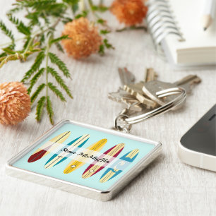 Vintage Longboard Fyrkantig Silverfärgad Nyckelring