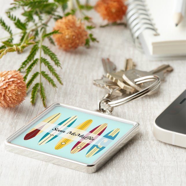 Vintage Longboard Fyrkantig Silverfärgad Nyckelring (Sidan)