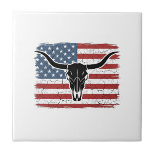 Vintage Longhorn-kalle American Flagga Vektor Desi Kakelplatta