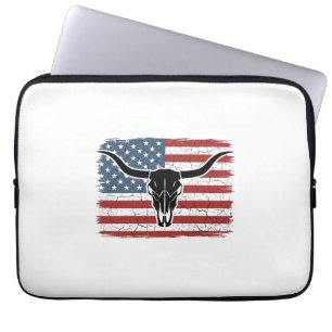 Vintage Longhorn Kalle Amerikansk Flagga Vektor De Laptop Fodral