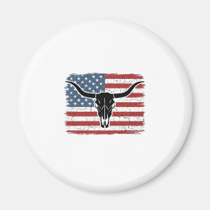 Vintage Longhorn Kalle Amerikansk Flagga Vektor De Magnet