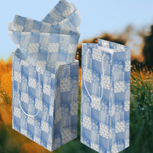 Vintage Look Denim Blå Krämvit Lappteknik