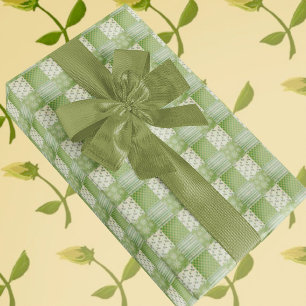 Vintage Look Grön Gul Ecru Lappteknik Presentpapper