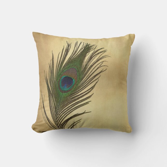 Vintage Look Påfågelsfjädrar Eleganta Kudde (Framsida)