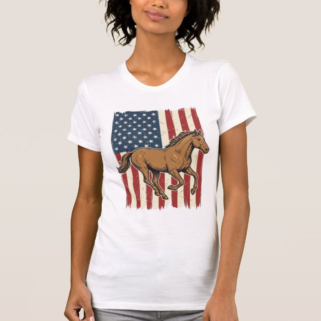 Vintage Löphäst Patriotisk Flagga Tröja Design_ (Framsida)